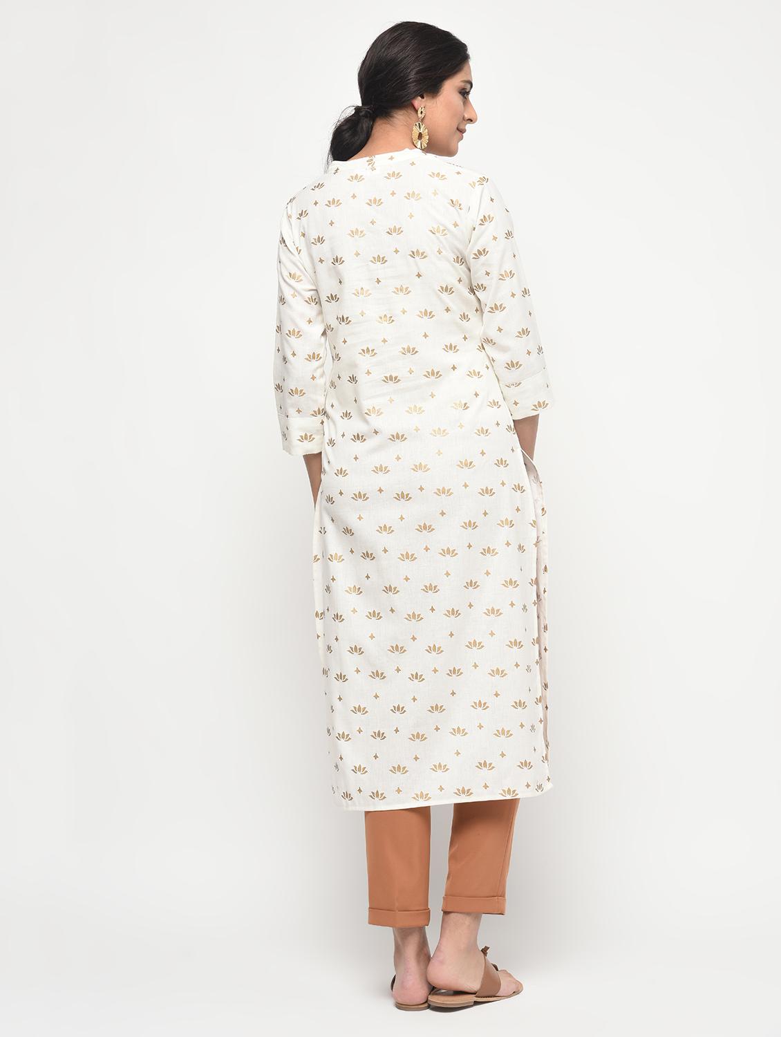 block printed straight kurta with tassels - 15858760 - Zoom Image - 4