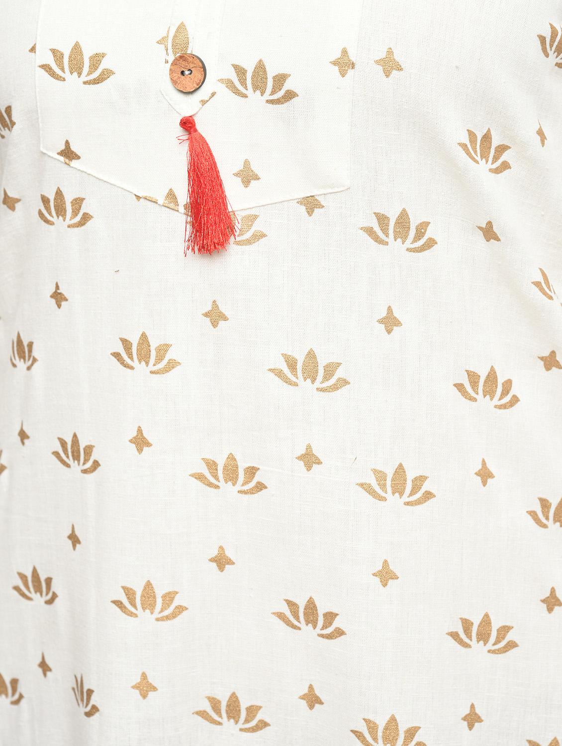 block printed straight kurta with tassels - 15858760 - Zoom Image - 6