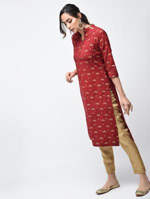 foil printed straight kurta - 15858761 - Standard Image - 2