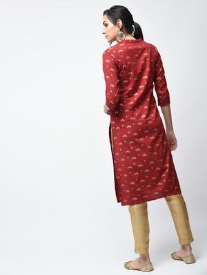 foil printed straight kurta - 15858761 - Standard Image - 3