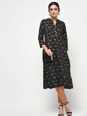 foil printed straight kurta with tassels - 15858763 - Standard Image - 2