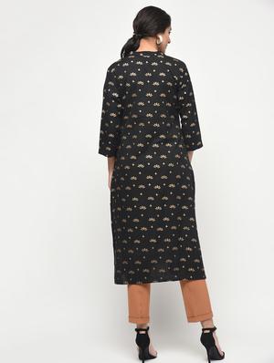 foil printed straight kurta with tassels - 15858763 - Standard Image - 4