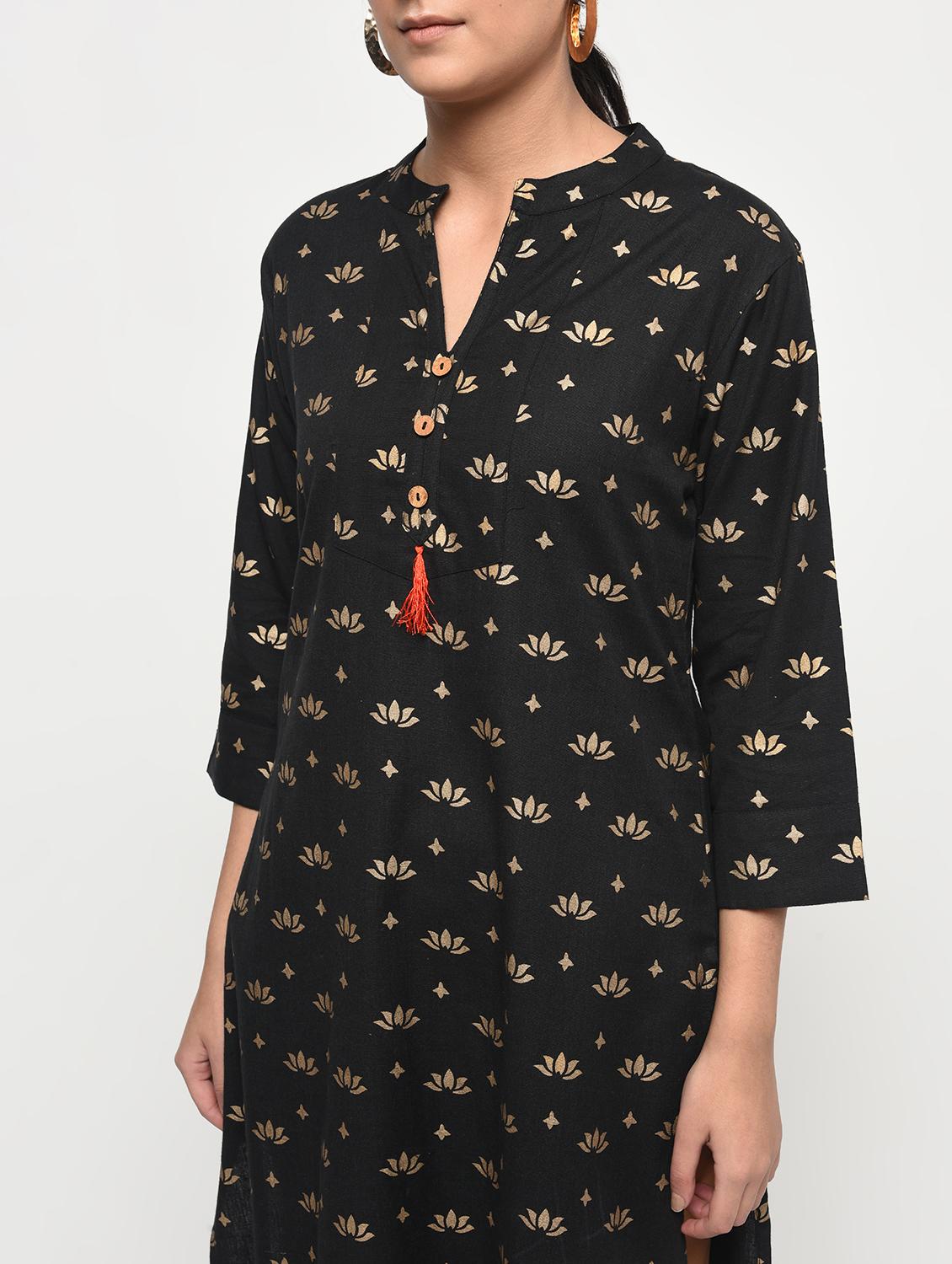 foil printed straight kurta with tassels - 15858763 - Zoom Image - 5