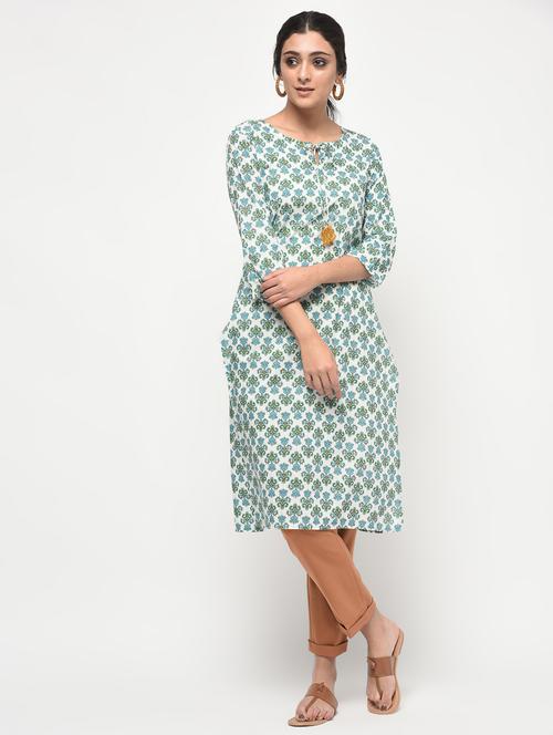 floral printed straight kurta with tassels - 15858772 - Standard Image - 1