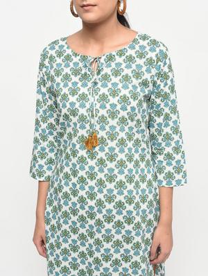 floral printed straight kurta with tassels - 15858772 - Standard Image - 5