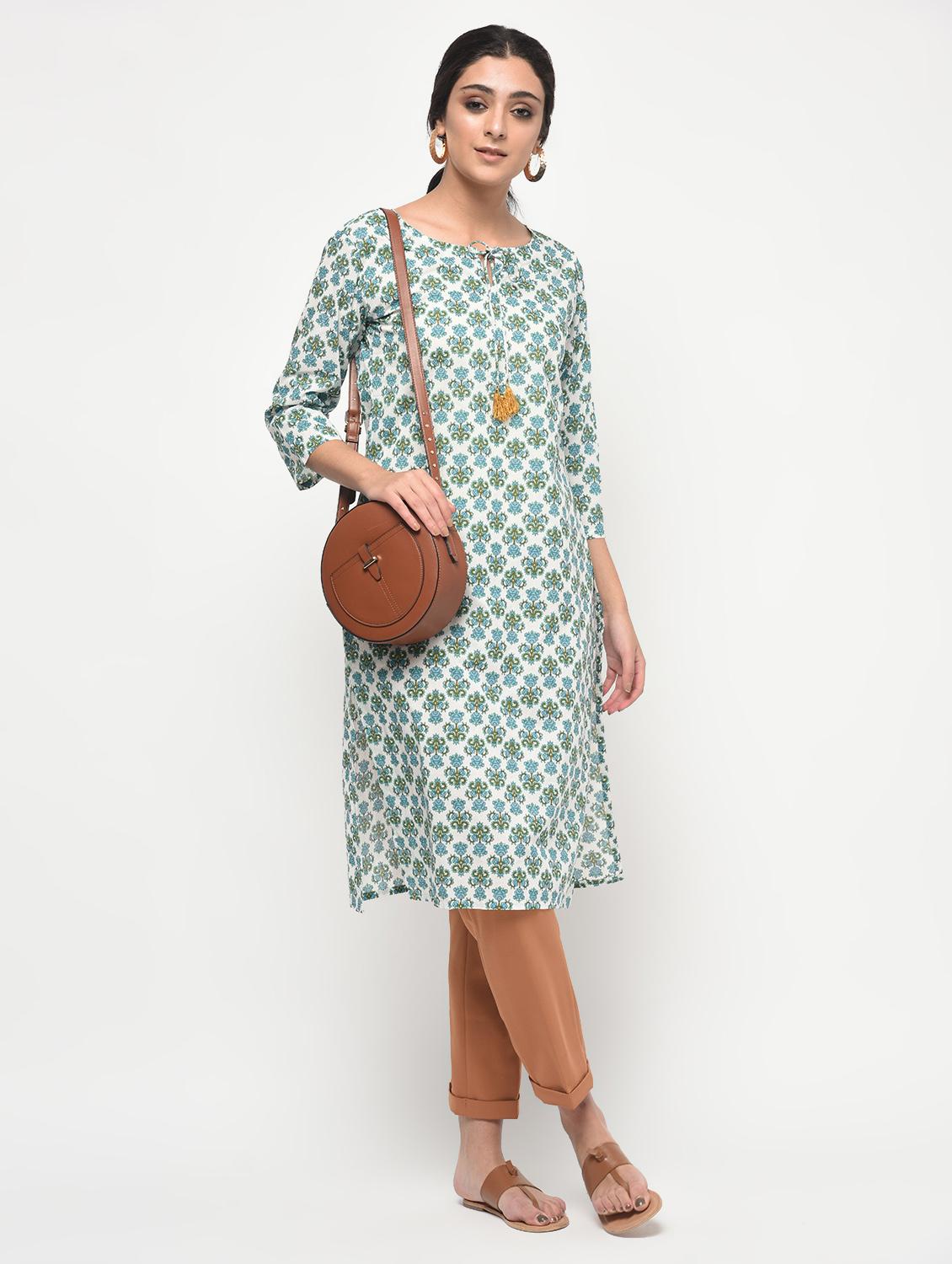 floral printed straight kurta with tassels - 15858772 - Zoom Image - 4