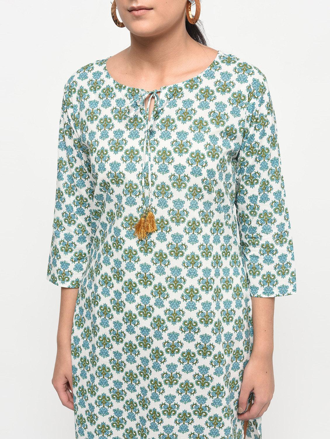 floral printed straight kurta with tassels - 15858772 - Zoom Image - 5