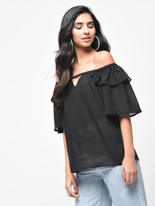 ruffle detail off shoulder top - 15859730 - Standard Image - 1