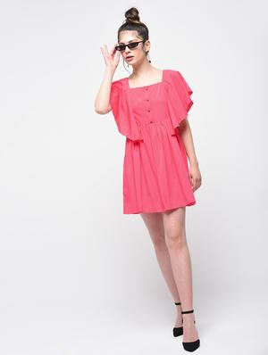 button detail gathered ruffled dress - 15859732 - Standard Image - 3