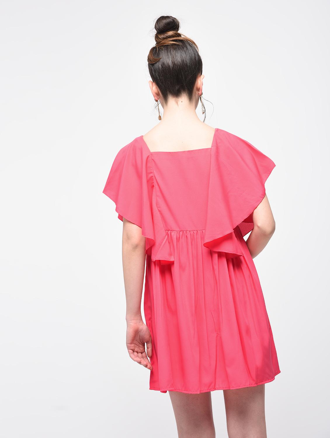 button detail gathered ruffled dress - 15859732 - Zoom Image - 2