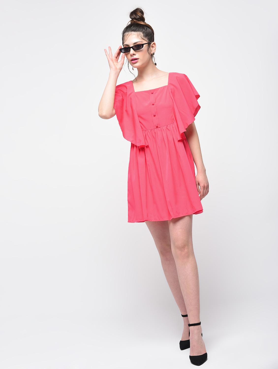 button detail gathered ruffled dress - 15859732 - Zoom Image - 3