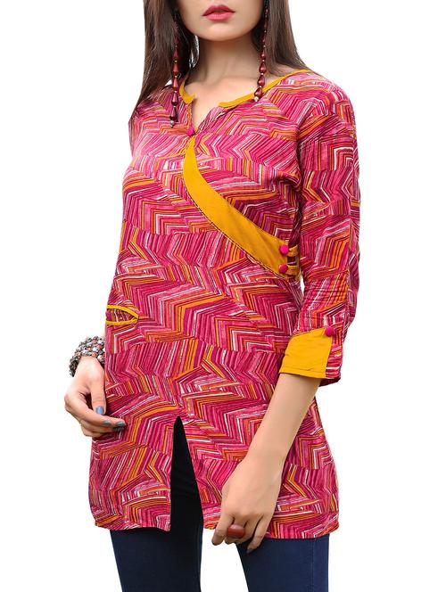 pink viscose aline kurti - 15859760 - Standard Image - 1