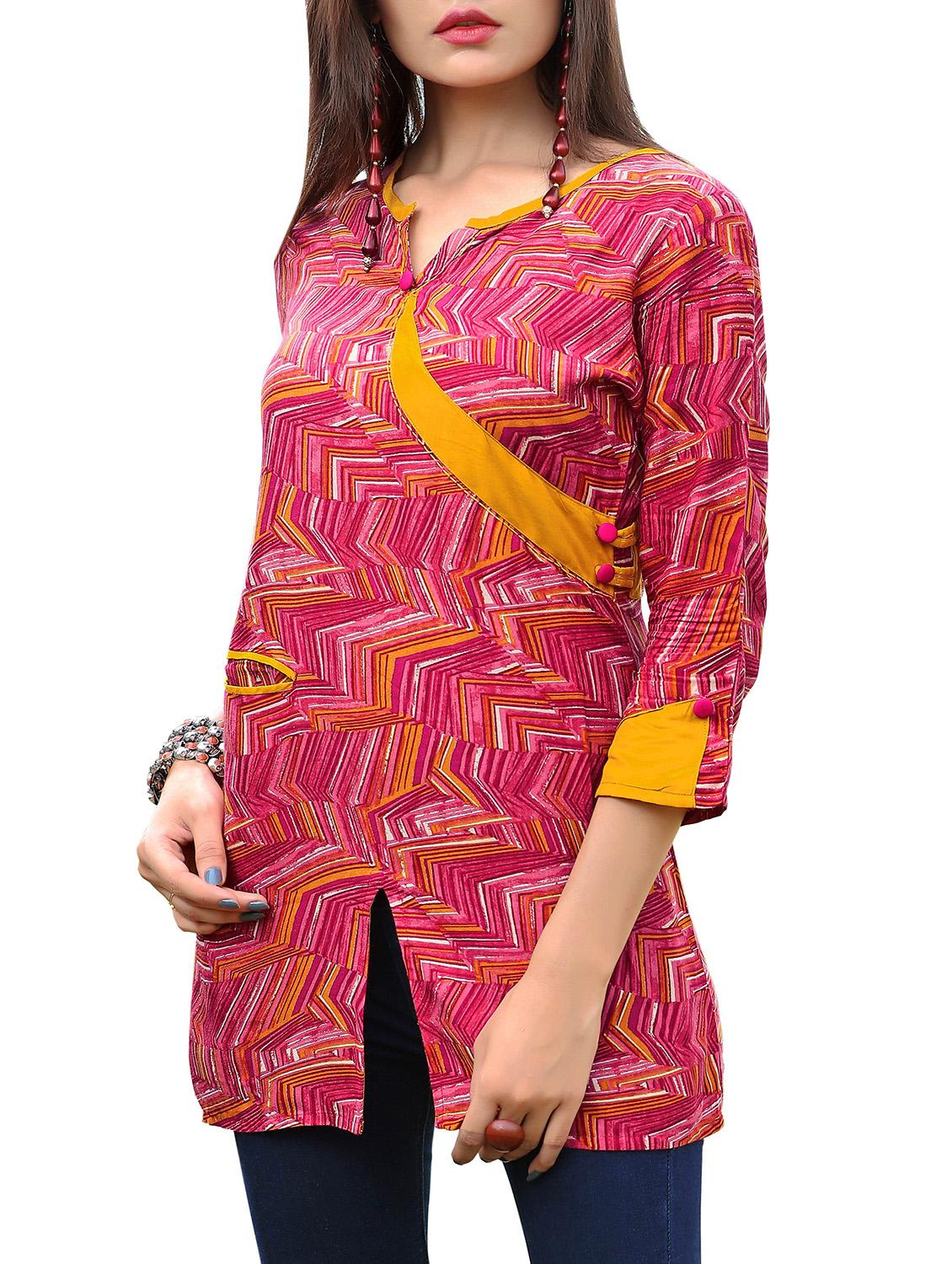 pink viscose aline kurti - 15859760 - Zoom Image - 1