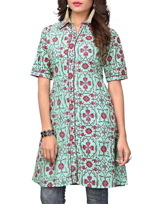 blue cotton aline kurti - 15859761 - Standard Image - 1