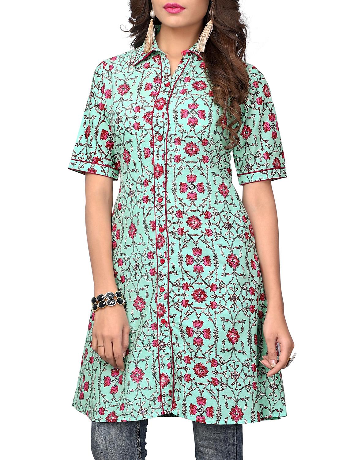 blue cotton aline kurti - 15859761 - Zoom Image - 1