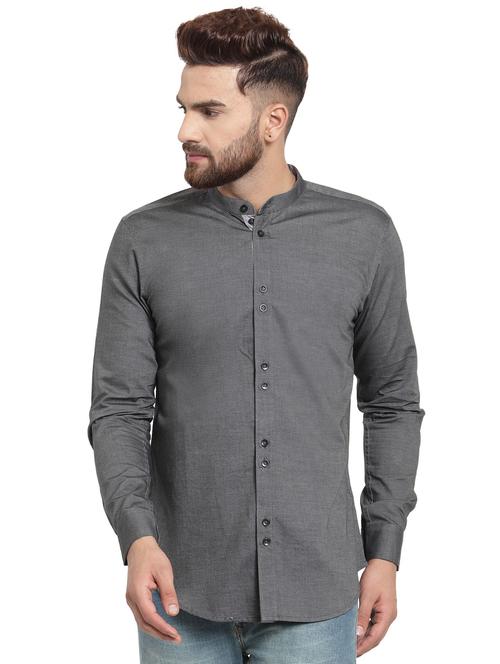 grey solid casual shirt - 15859768 - Standard Image - 1