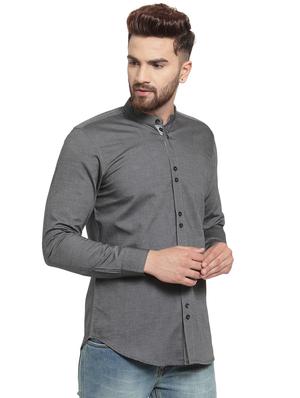 grey solid casual shirt - 15859768 - Standard Image - 2