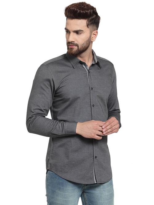 grey solid casual shirt - 15859772 - Standard Image - 1