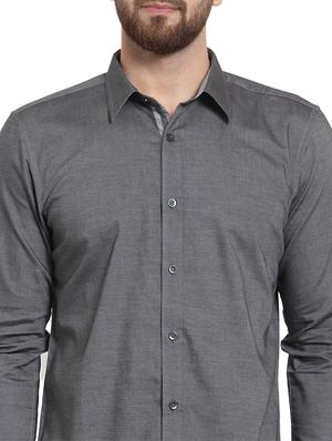 grey solid casual shirt - 15859772 - Standard Image - 3