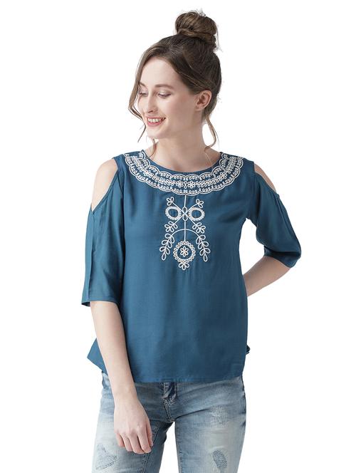 embroidered cold shoulder top - 15859904 - Standard Image - 1