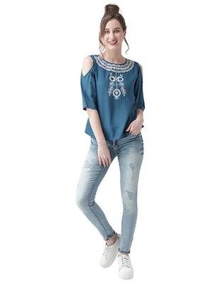 embroidered cold shoulder top - 15859904 - Standard Image - 3