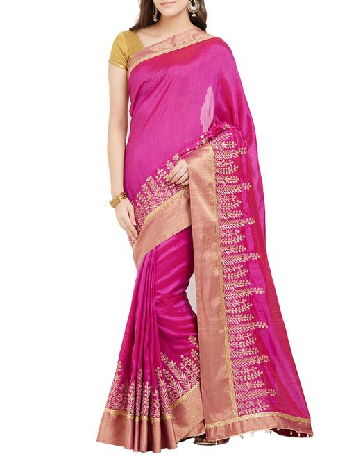 magenta embroidered saree with blouse - 15860025 - Very Small Image - 1