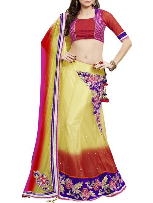 floral patchwork ombre lehenga saree with blouse - 15860034 - Standard Image - 1