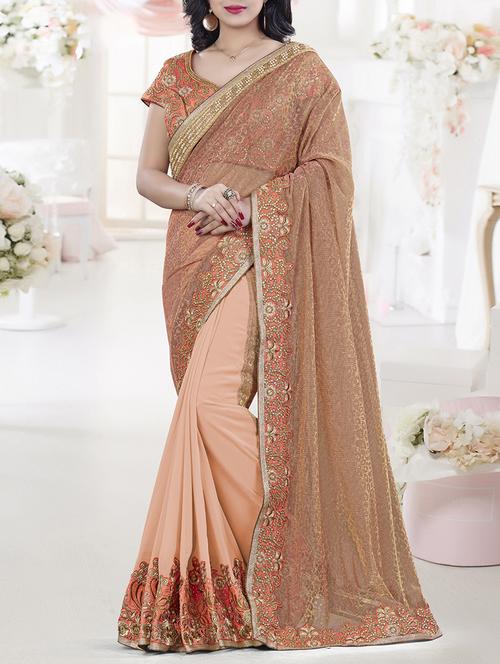 embroidered border half & half saree with blouse - 15860052 - Standard Image - 1