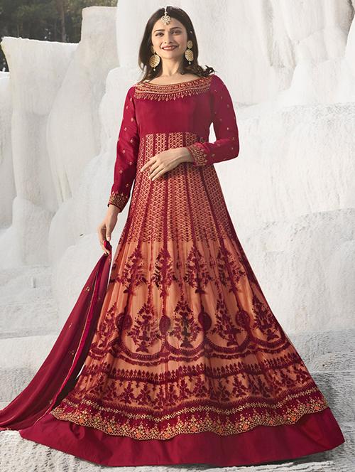 Embroidered semi-stitched kalidaar suit - 15860063 - Standard Image - 1