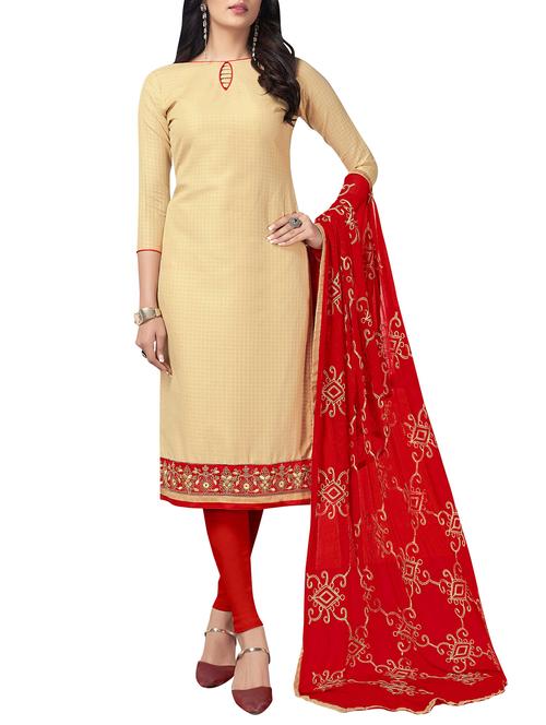 embroidered unstitched churidaar suit - 15860307 - Standard Image - 1