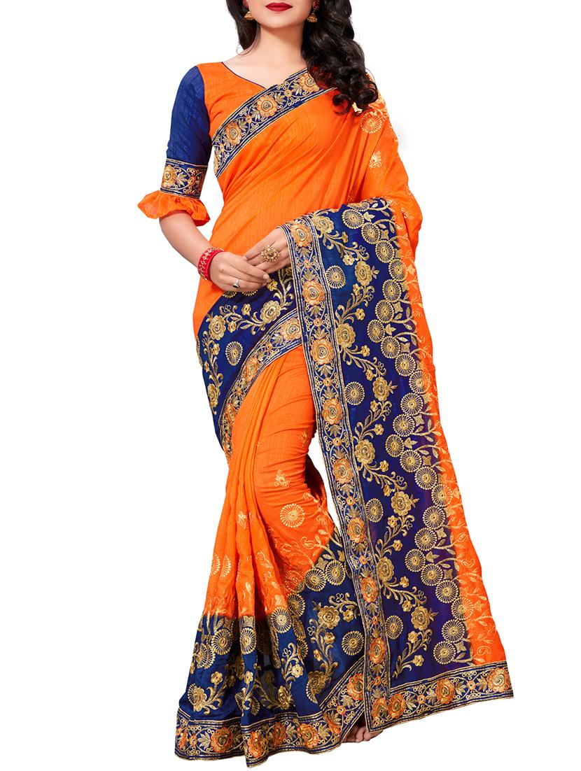 contrast border floral embroidered saree with blouse - 15860888 - Zoom Image - 1