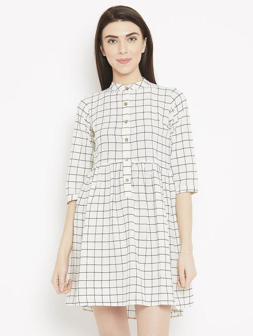 button detail checkered a-line dress - 15860938 - Standard Image - 1