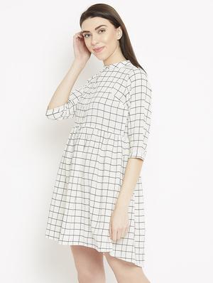 button detail checkered a-line dress - 15860938 - Standard Image - 2