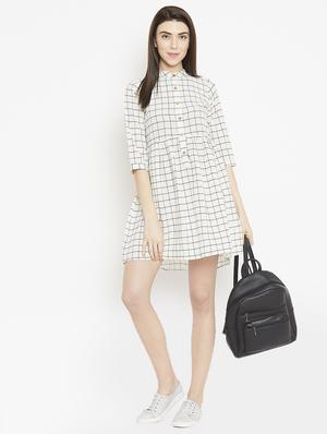 button detail checkered a-line dress - 15860938 - Standard Image - 4