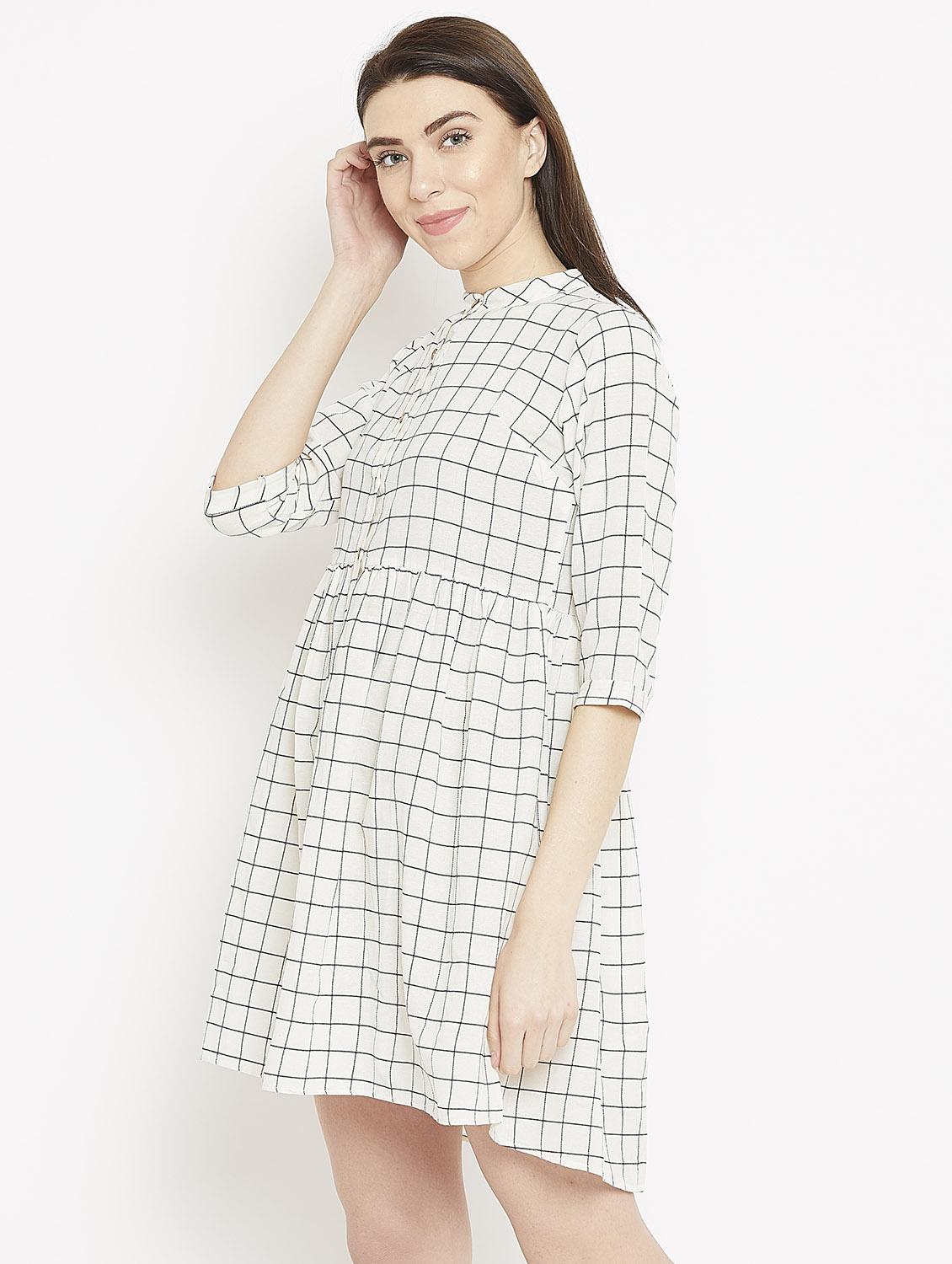 button detail checkered a-line dress - 15860938 - Zoom Image - 2