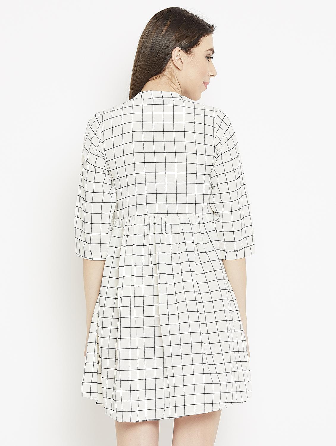 button detail checkered a-line dress - 15860938 - Zoom Image - 3