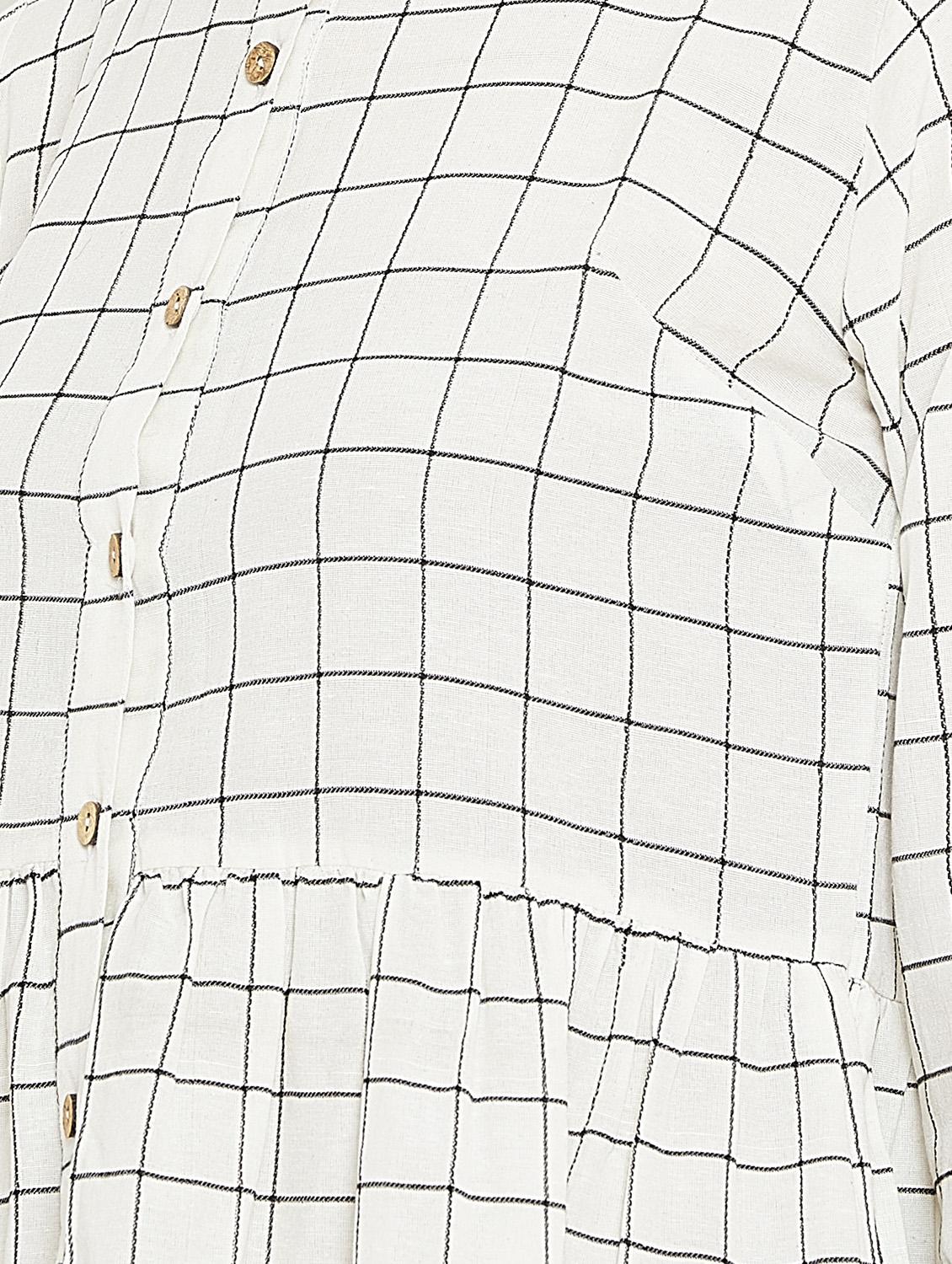button detail checkered a-line dress - 15860938 - Zoom Image - 5