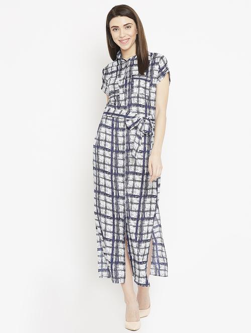 button-up side slit checkered dress - 15860939 - Standard Image - 1