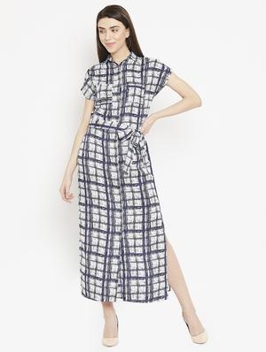 button-up side slit checkered dress - 15860939 - Standard Image - 2