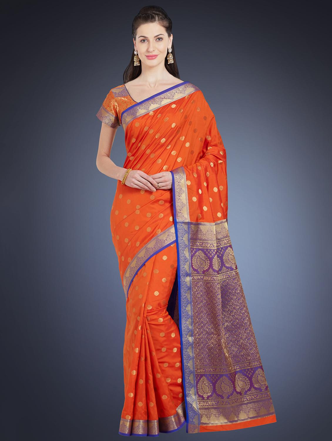 ethnic zari motif tussar saree with blouse - 15861421 - Zoom Image - 1