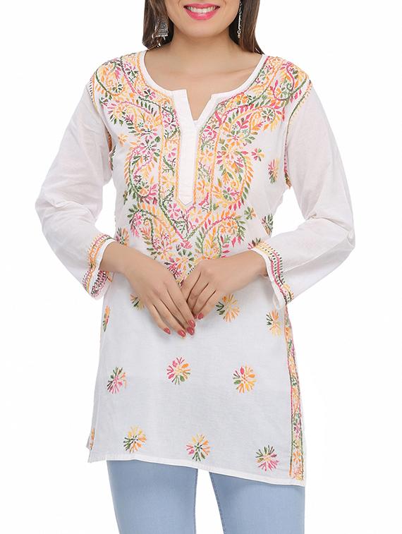 embroidered yoke straight kurti - 15861577 - Zoom Image - 1