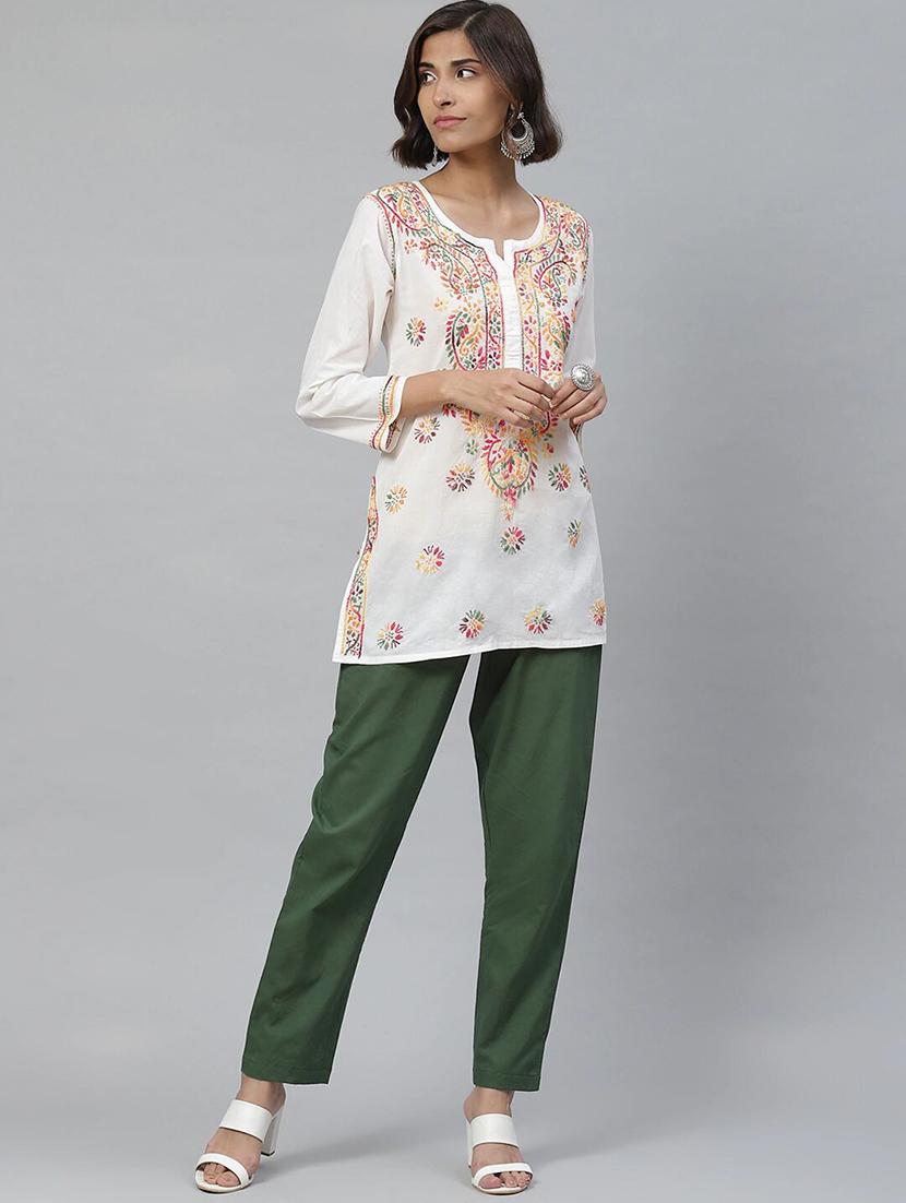 ada hand-embroidered white chikankari kurti - 15861577 - Zoom Image - 4