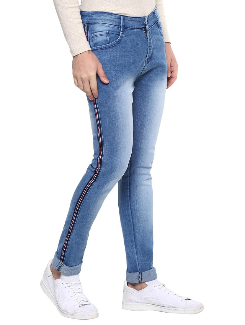light blue cotton blend washed jeans - 15862176 - Zoom Image - 1