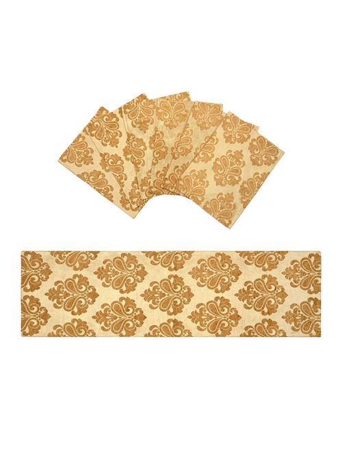 saral home unique quality viscose dining table kitchen placemats, 6 mat -33x45cm, 1 runner 33x120 cm (set of 7), gold - 15862237 - Standard Image - 1
