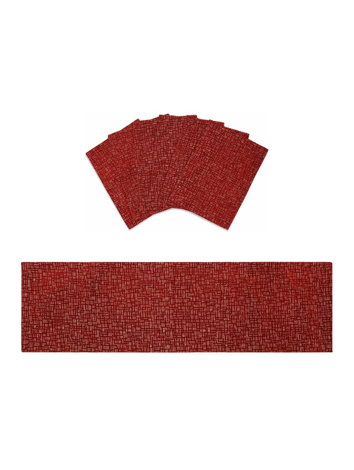 saral home unique quality viscose dining table kitchen placemats, 6 mat -33x45cm, 1 runner 33x120 cm (set of 7), maroon - 15862240 - Zoom Image - 1