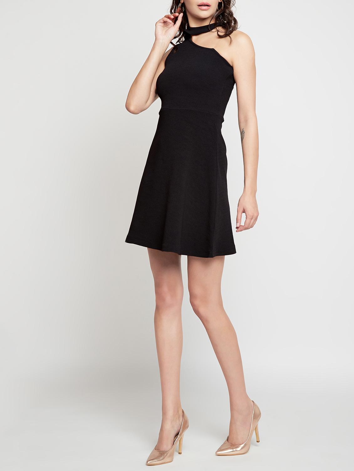 choker neck single shoulder skater dress - 15864561 - Zoom Image - 2