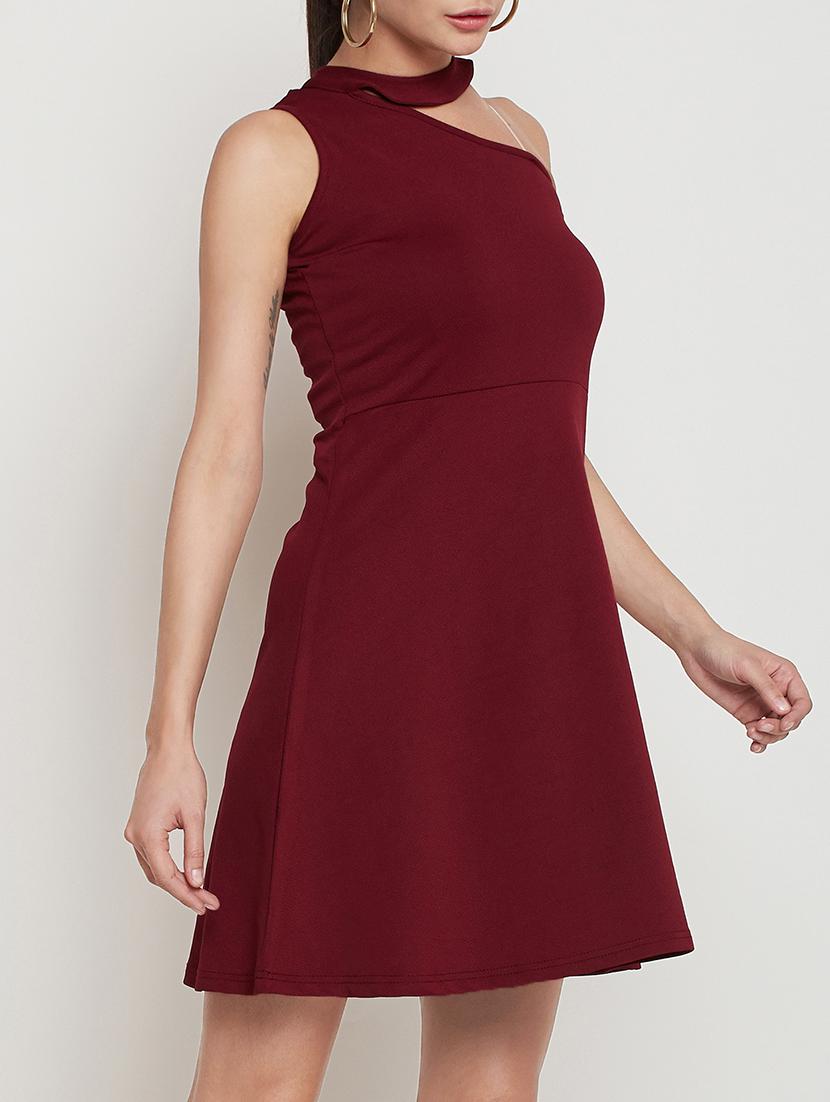 choker neck single shoulder skater dress - 15864562 - Zoom Image - 2