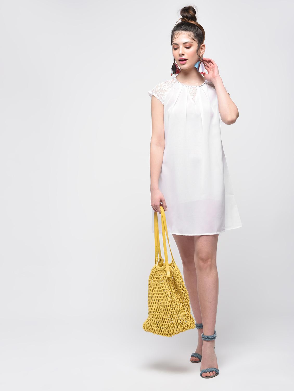 lace detail pleated dress - 15866277 - Zoom Image - 3
