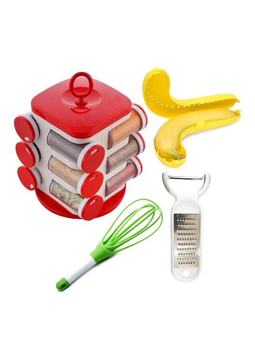 combo of 12 jar masala jar spice jar + fancy banana storage case lunch box + egg beater + 2in1 piller with grater - 15866290 - Very Small Image - 1