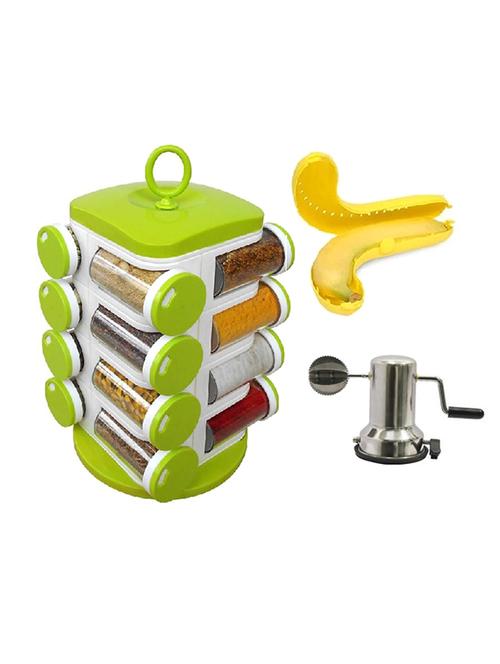 combo of 16 jar masala jar spice rack + fancy banana storage case lunch box + coconut scraper - 15866470 - Standard Image - 1